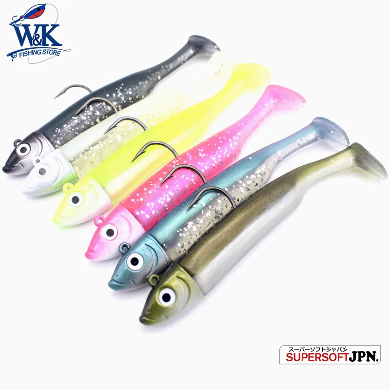 Slinky Shad Set 22G Jig Head met 9 cm/8g Super Soft Fishing Lure Big Fish Tips voor Rock Fish Seabass Pollock Fishing Aas