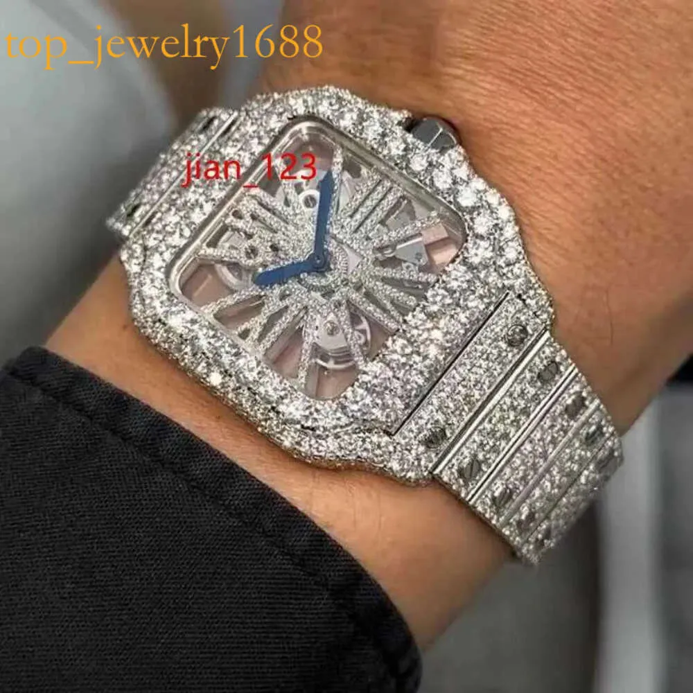 Tester High-Grade Personnalisez Iced Out VVS Moisanite Diamond Hip-Hop Electricity Skeleton Watch