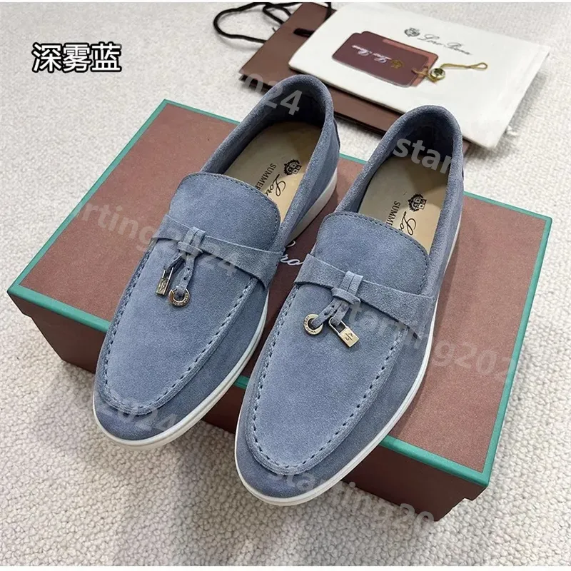 Loro Piano Summer Walk Женская плоская каблука повседневная обувь мужчина Tasman Loafers Роскошные замшевые платья Дизайнерская обувь мокасин на открытом воздухе.