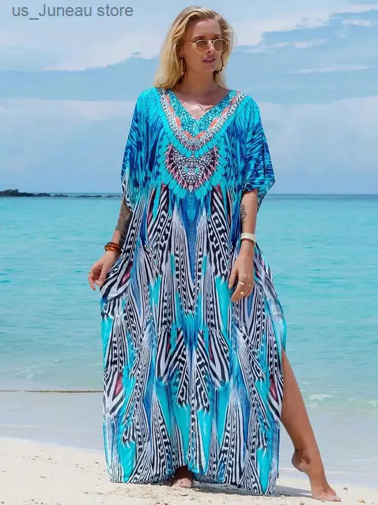 Grundläggande avslappnade klänningar 2024 Leopardtryck Kaftanklänningar för kvinnor plus Size Summer Beach Swim Cover Up Loose Fit Resort Wear Maxi Dresses Q1415 T240412