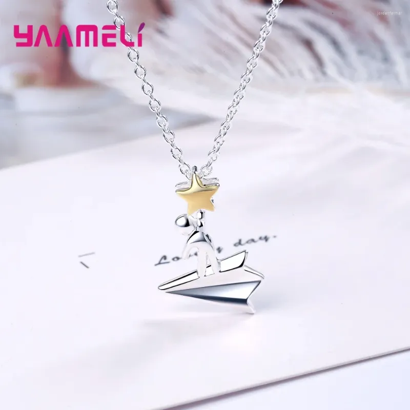 Pendant Necklaces Creative Jewelry Necklace For Girl Woman Fine 925 Sterling Silver Needle Star/Paper Airplane Cute Birthday Children's Day