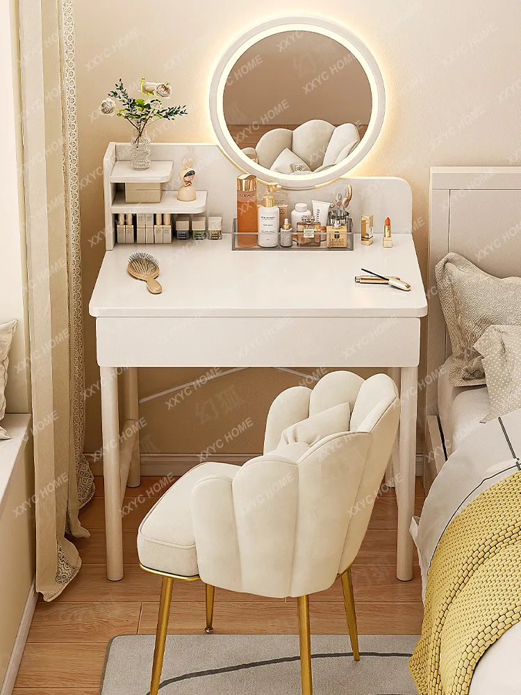 White Orla Makeup Vanity Desk With Lighted Mirror & Basic Knobs By | Features 11 Makeup Storage Drawers, Glass Top, & Built-in Outlet