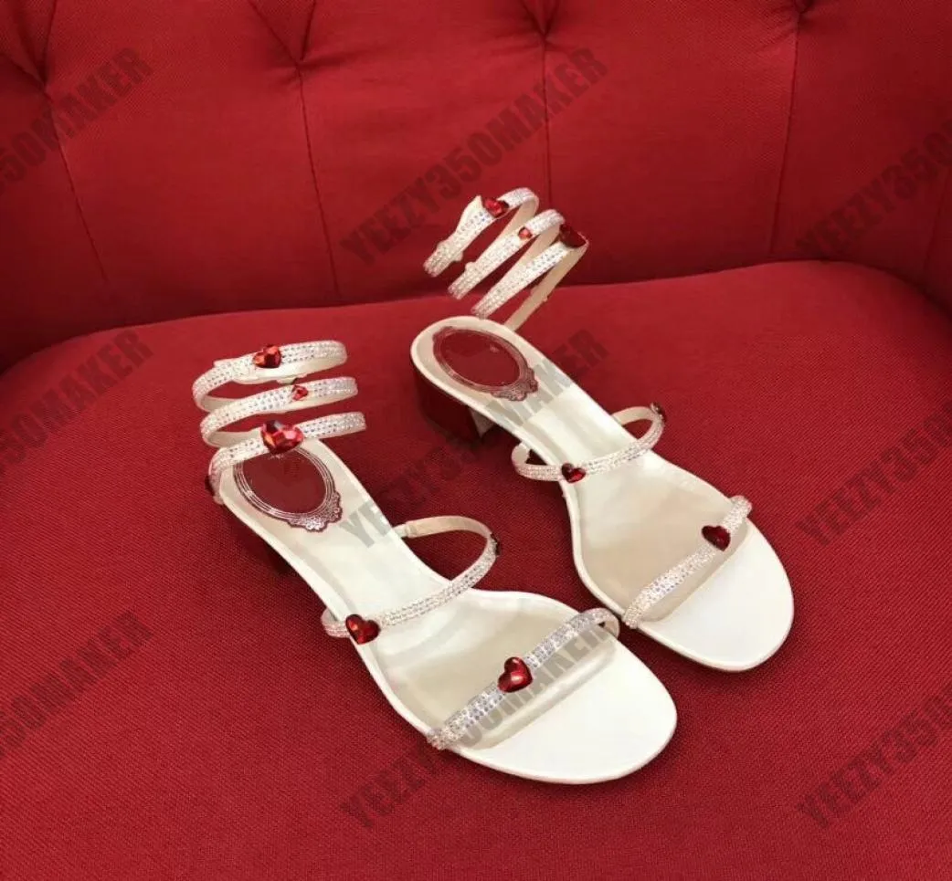 2021 Snakelike diamond Spring High heel RENE CAOVILLA CRYSTAL Karung Rose Gold twining rhinestone sandals women summer thick heels1515526