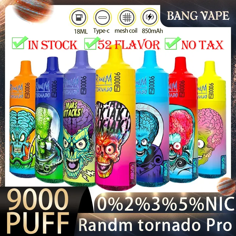 RANDM FUMOT TORNADO 9000 PUFLS PRO 9K VAPE USDITALLE 0K 0,8OHM MESH BOBINA DELLA BACK 18 ML BATTERA BATTERE Cigarette ricaricabili e sigarette RGB Light 48 Sapori Display olio batteria a batteria