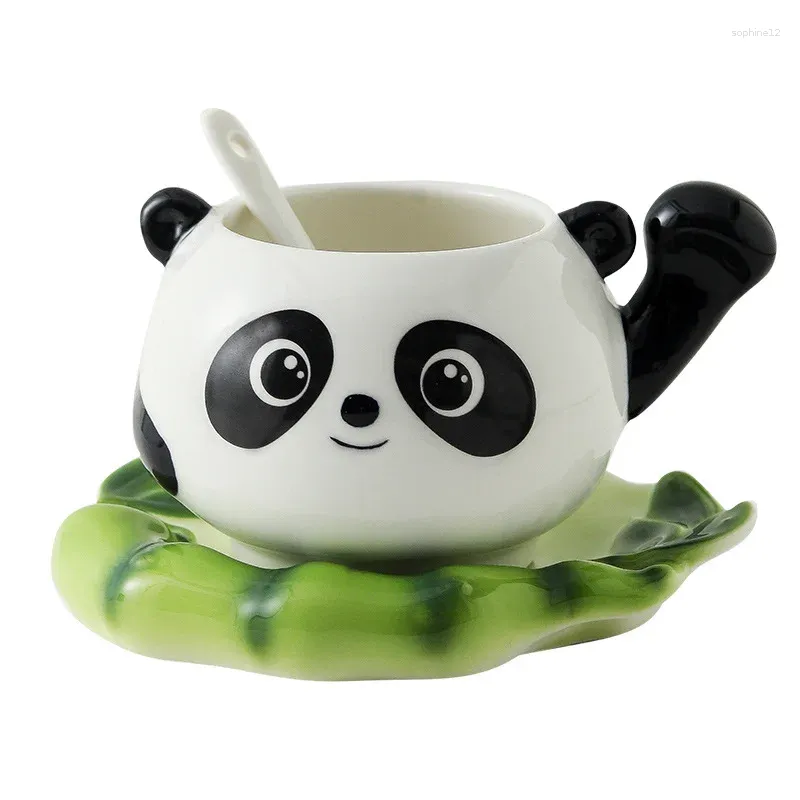 Mugs 260ml Ceramic Panda Coffee Cup Saucer Spoon Delicate Cute Animal Mug European Latte Home Breakfast Gift