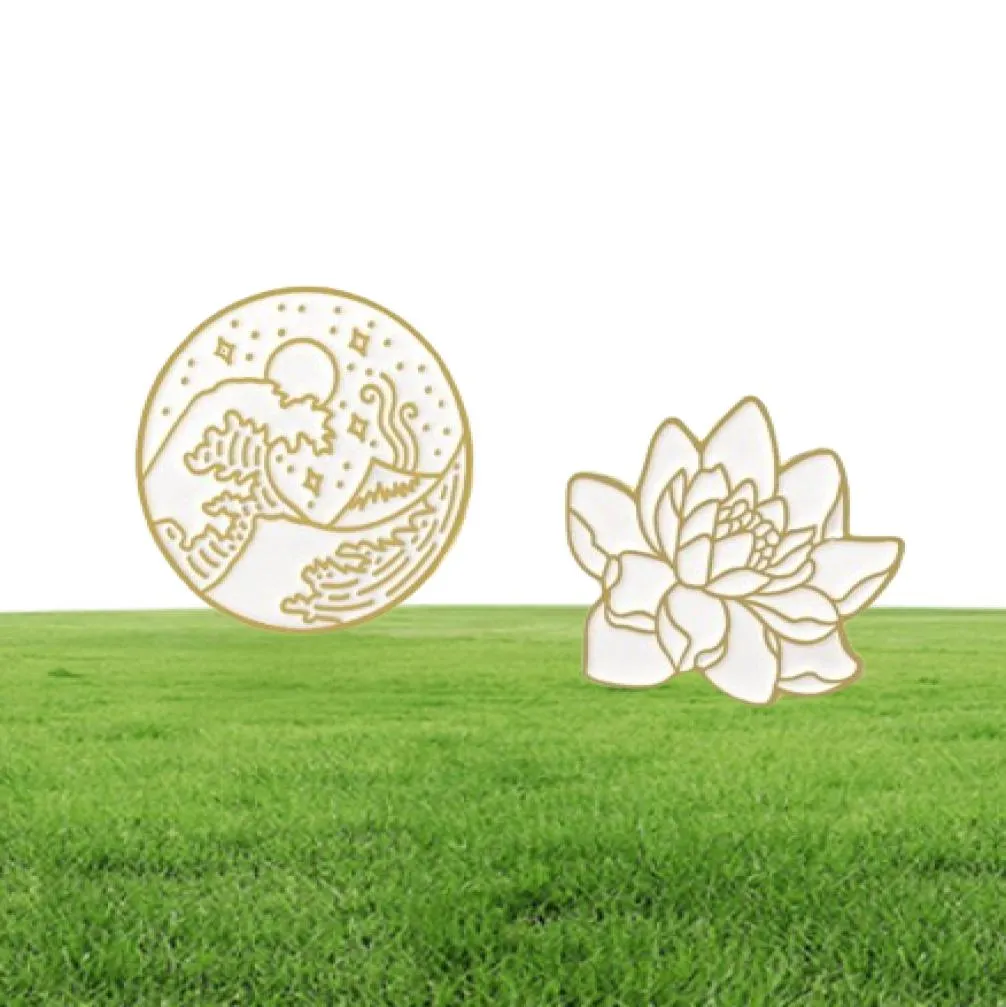 Enamel Brooch Pin Lotus Flower Wave Round Badge Seaside Star Moon Ocean Plant Brooches Pins Hat Coat Jewelry Gifts 1493 E37759297