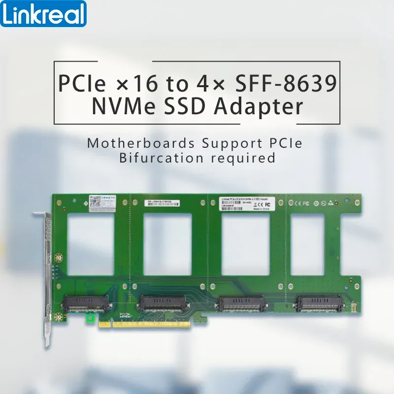 Kort Linkreal 4 Xu.2 till PCIe X16 -adapter för 2,5 "U.2 NVME SSDLRNV94NF