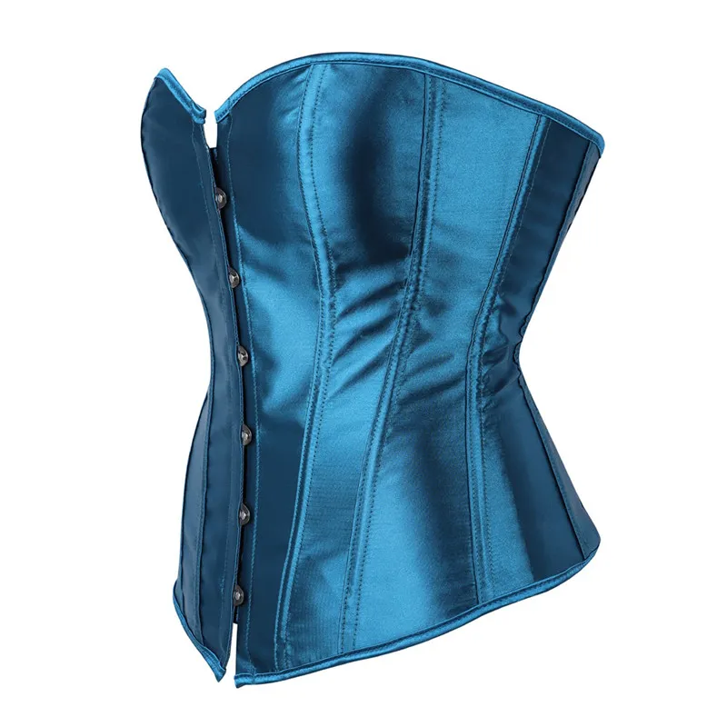 Caudatus Corsets bleu pour femmes Bustiers Overbust Tops Satin Sexy Costume Corselet Brocade Vintage Style Korsett Plus taille