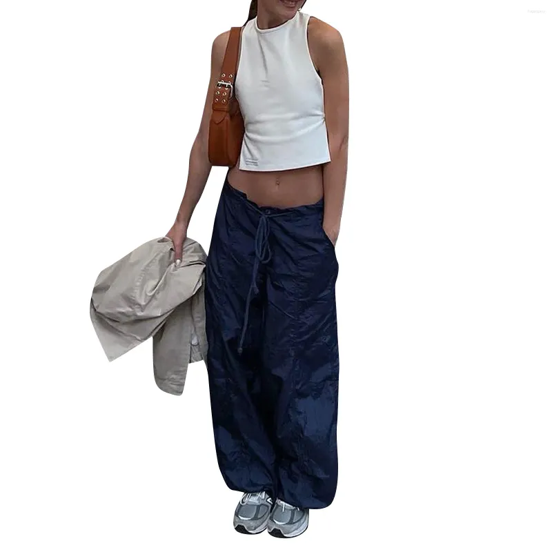 Calça feminina causal vintage streetwear y2k cargo de empurrões folgados cintura baixa solta harajuku pára -quedas calça