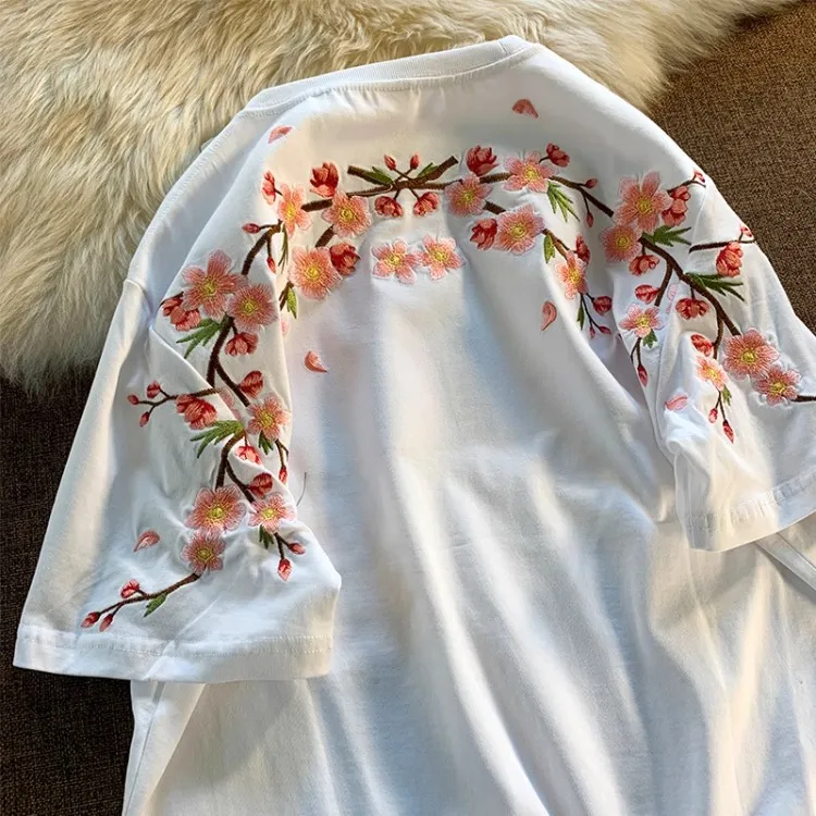 Summer New Heavy Embroidered Floral shirt with t shirt for