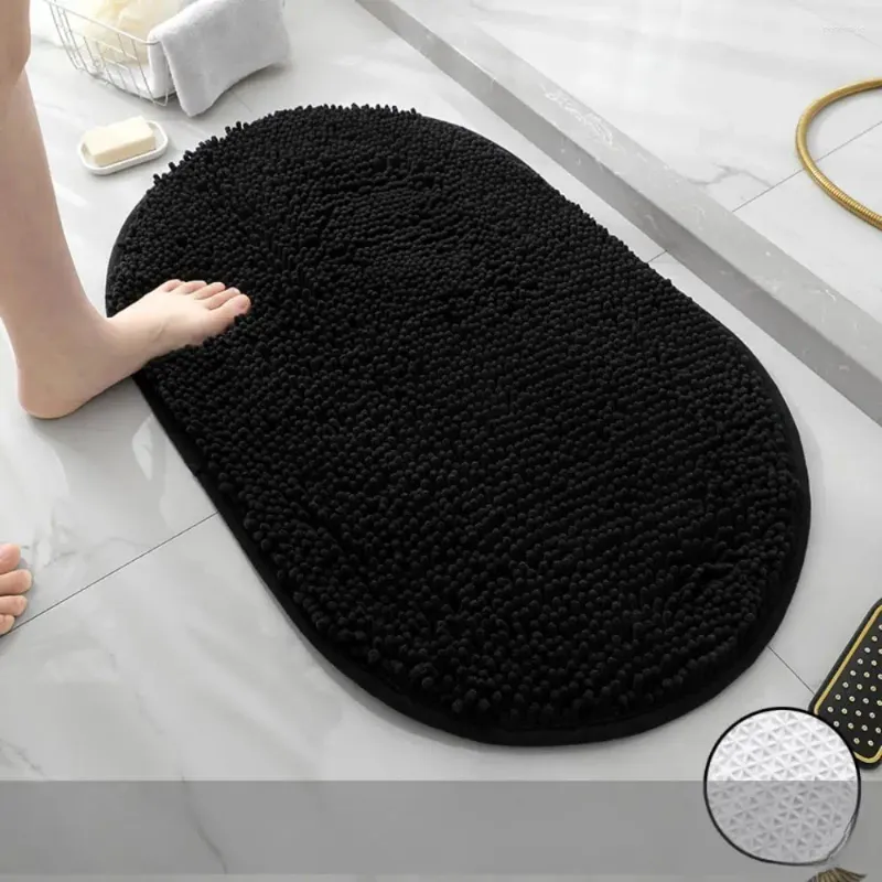 バスマット楕円形のシェニールバスルームラグ機械洗える厚いふわふわしたカーペット非滑り吸水吸収シャワーマット