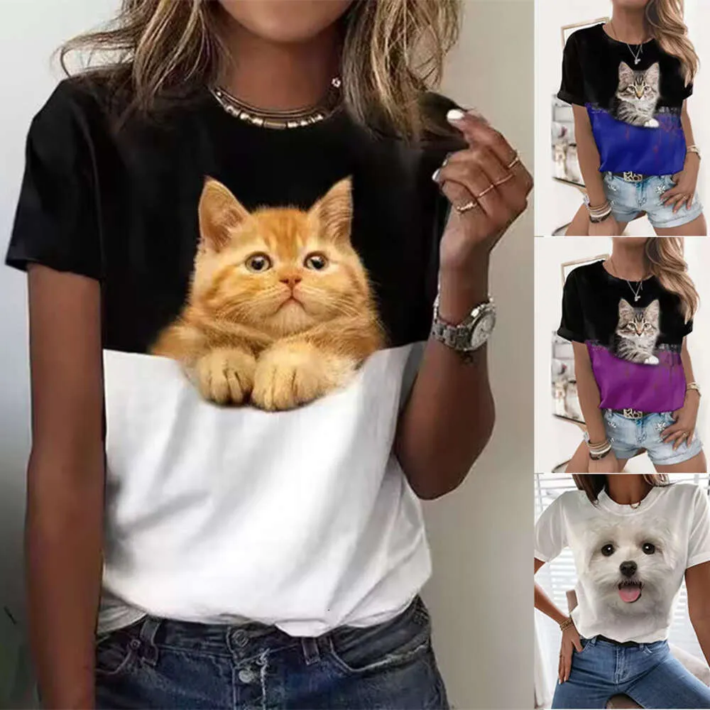 Designer Designerwomen's T-shirt 2023 Summer Leisure Cat Imprimé Cound Cou Col à manches courtes pour femmes