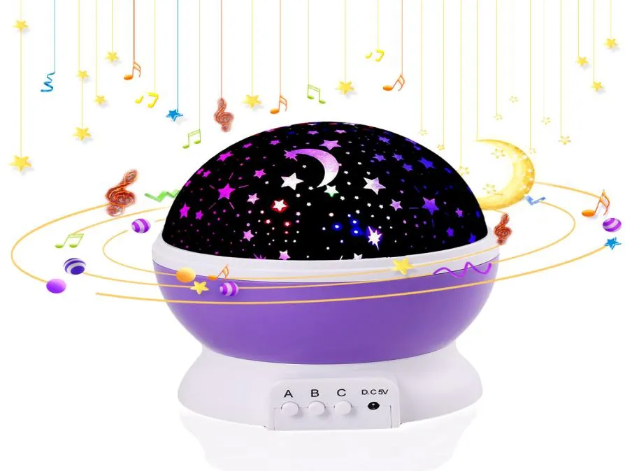 Barnprojektor Musik Nattljusprojektor Spin Starry Star Master Kids Baby Sleep Romantic LED USB Projection Lamp5298075