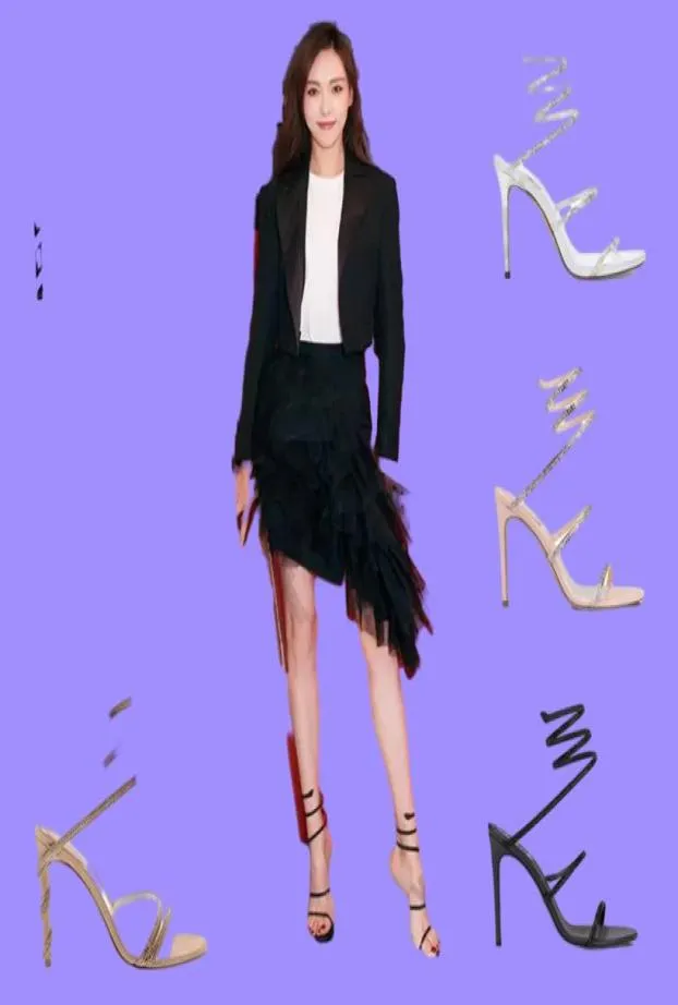 2022 Margot Jewel Sandaler Snake Twining Elegant Sandal Cleo Stiletto High Heel Rene Caovilla Crystal Gold Rhinestone Dress Shoes S9255720