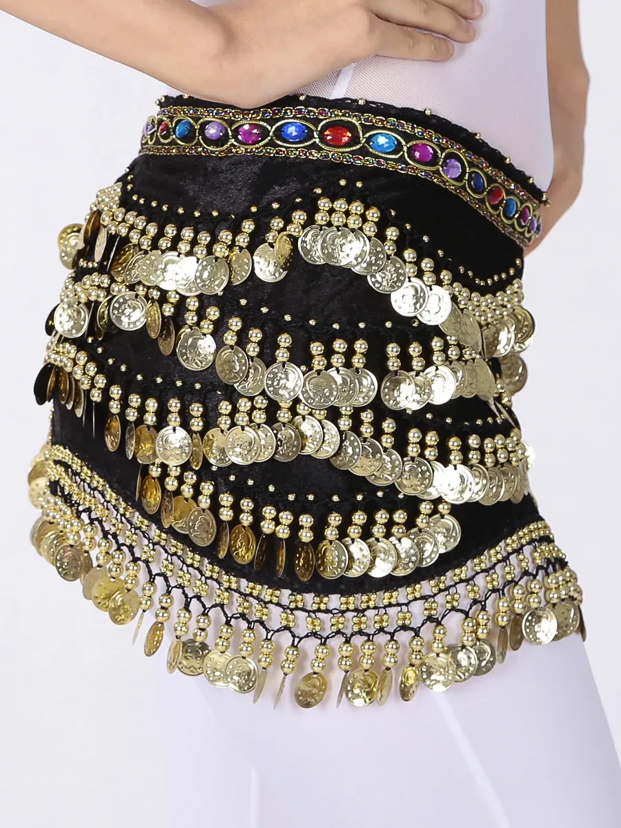 Belly Dance Hip Scarf With Rhinestones & Long Tassels - Waist Chain Costume Accessory For Performances & Parties