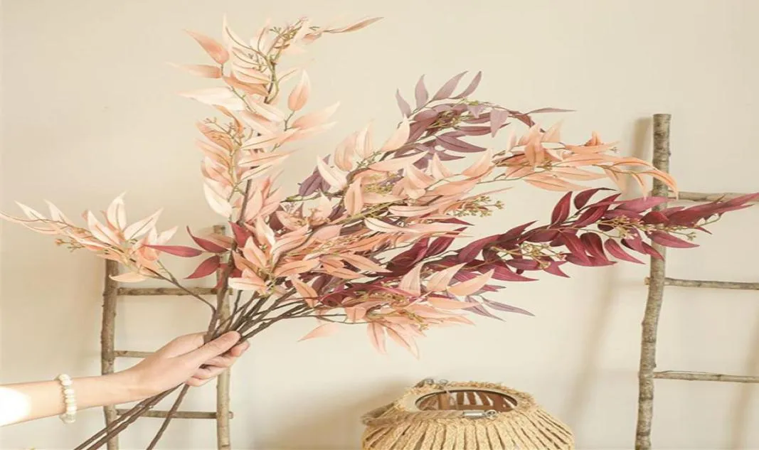 Bamboo Leaf Long Branch Feuilles artificielles Fleurs de soie appartement décoration de mariage de mariage décor de maison fausses plantes saules décora6395626