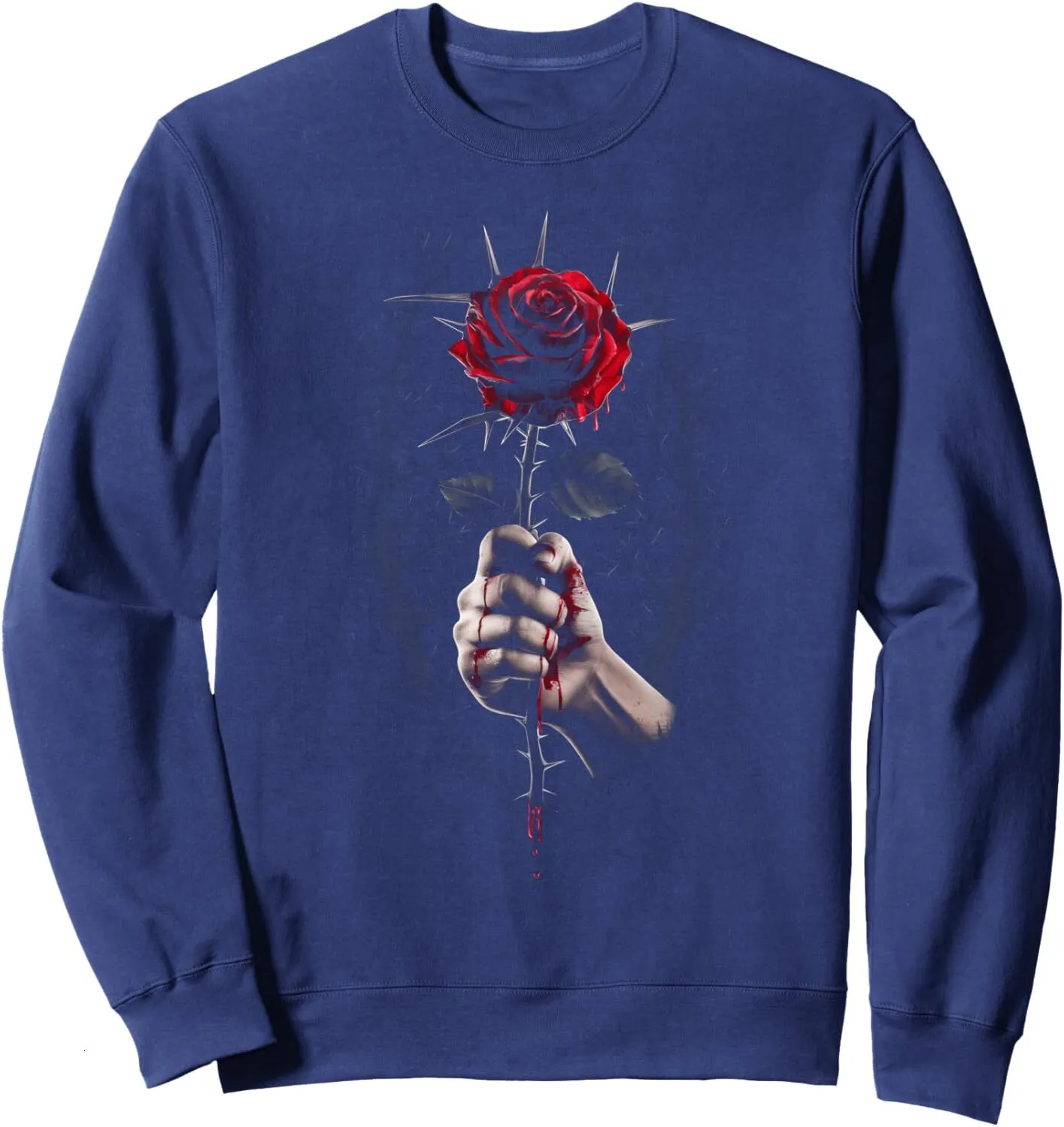Mens Long Sleeve Blood Rose Sweatshirt Gothic Hand Holding Rose