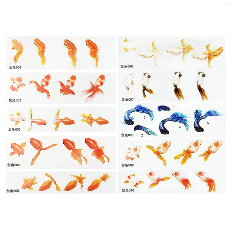 Wandstickers 10 stks Handcraft 3D Resin -schilderijen Little Goldfish voor DIY Epoxy Craft K888