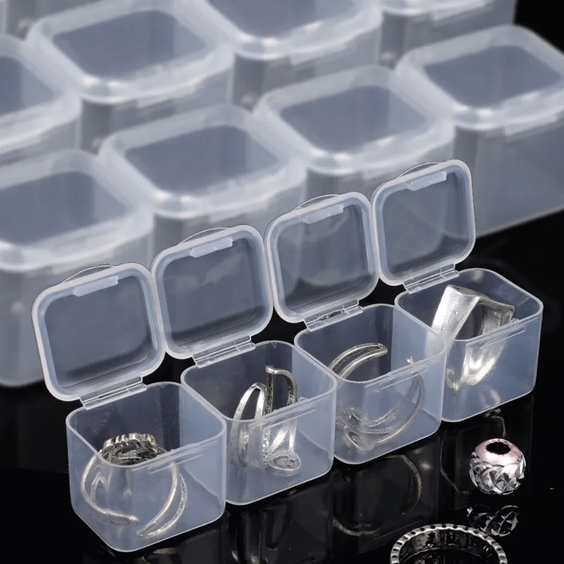 Mini Storage Box Transparent Plastic Square Box Data Line Screw Jewelry Earring Container Small Items Supplies Organizer Tool