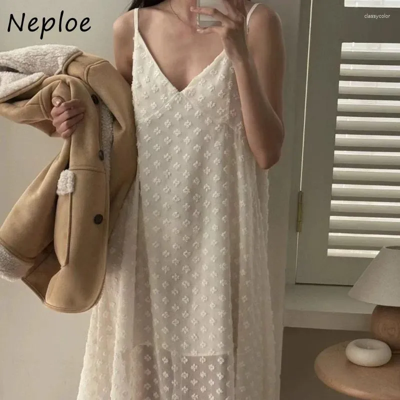 Casual Dresses Neploe Korean Fashion V-Neck broderi 2024 Summ A-Line Camisole Dress for Women Mid-Length Loose Vestidos Mujer