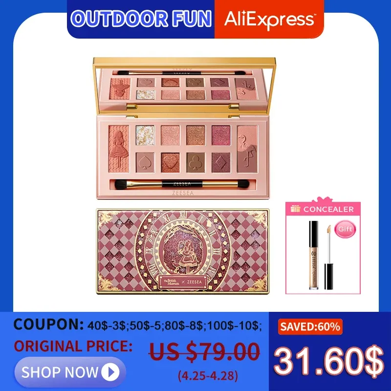 Shadow Zeesea Eyeshadow Palette Museu Britânico 12 Color Alice in Wonderland Series e Print Glitter Matte Glitter