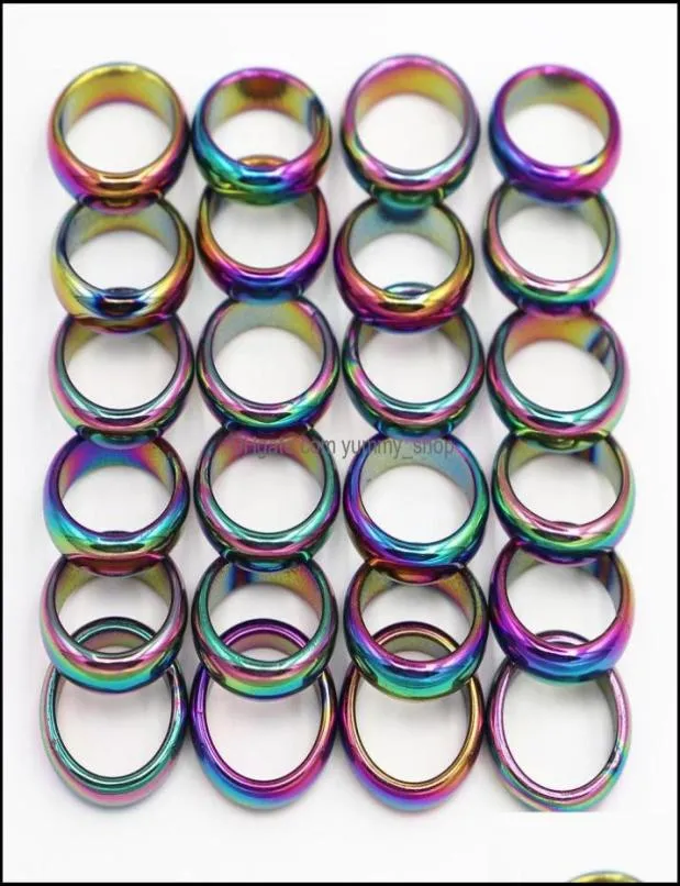 Pierścienie opaski biżuteria 6 mm retro moda hematyt koloru pierścień szerokość pierścienia Cambered Rainbow Color świąteczny prezent DHTWK4743341