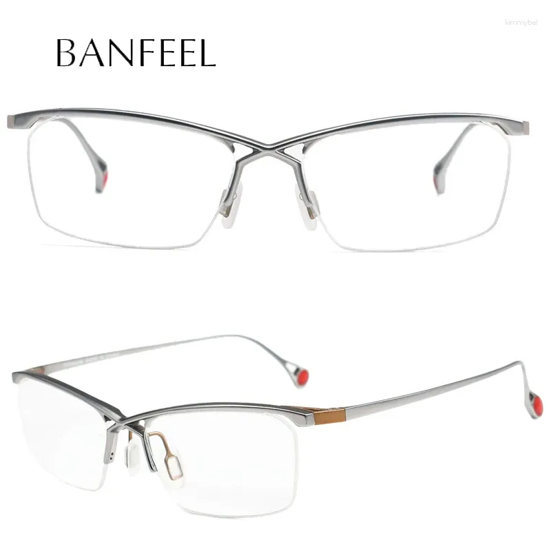 Lunettes de soleil Frames IP Titanium Men Glasses Femmes Myopie Optical Prescription Eyeglass Advanced Business Half-Frame Eyewear à la main