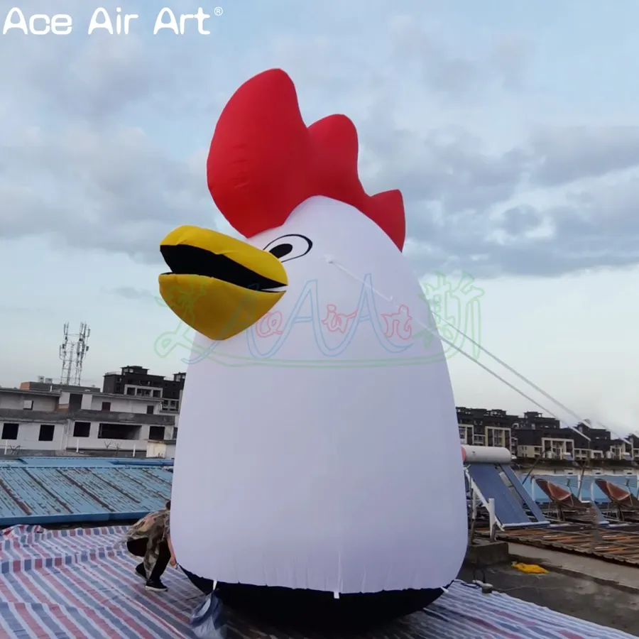 Giant 5mh 16.4ft high Inflatable Standing Chicken Head Animal Balloon With Cockscomb For Restaurants Advertising