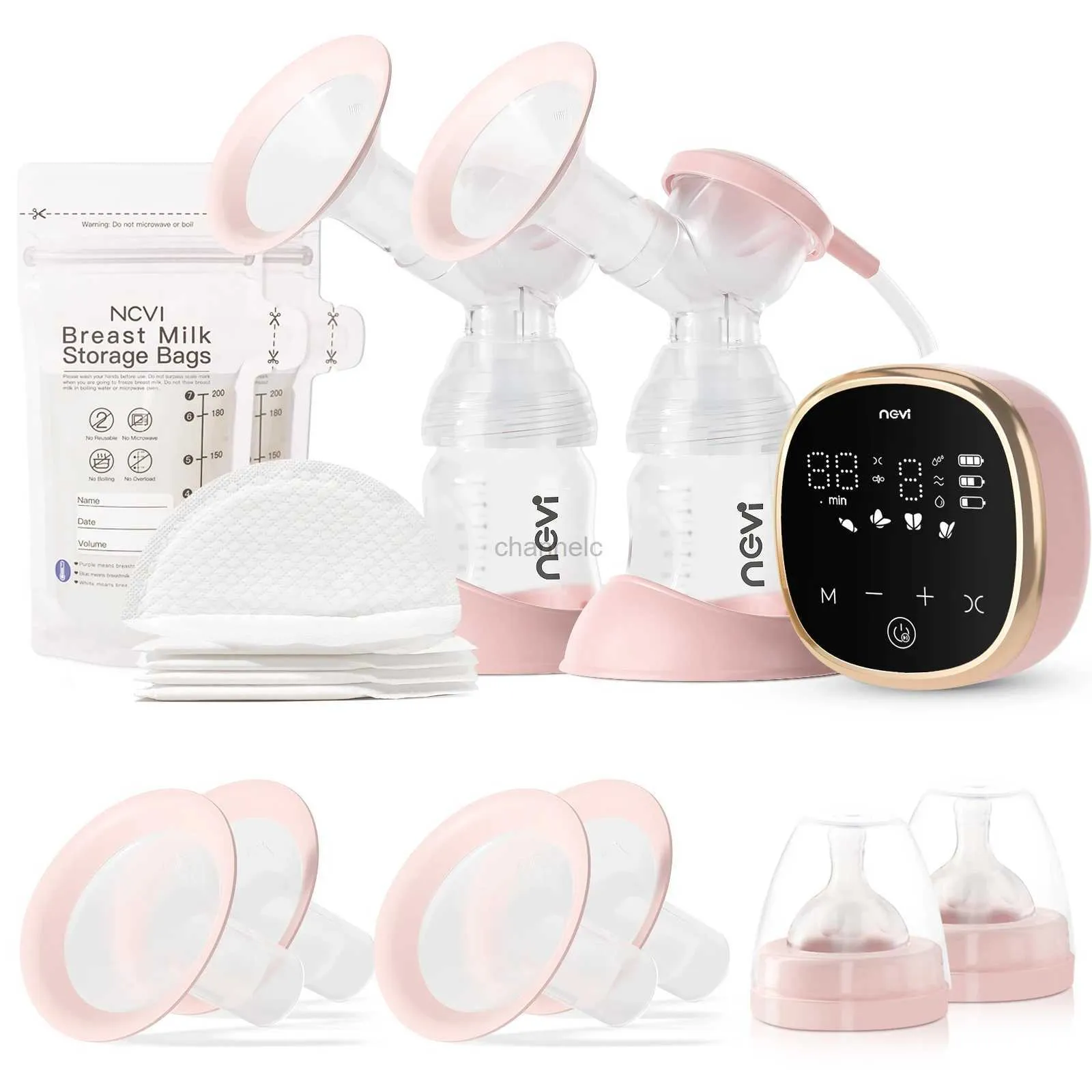Breastpumps NCVI Double Electric Breast Pumps 4 Modes 9 Levels with 4 Size Flanges 10pcs Breastmilk Storage Bags 240413