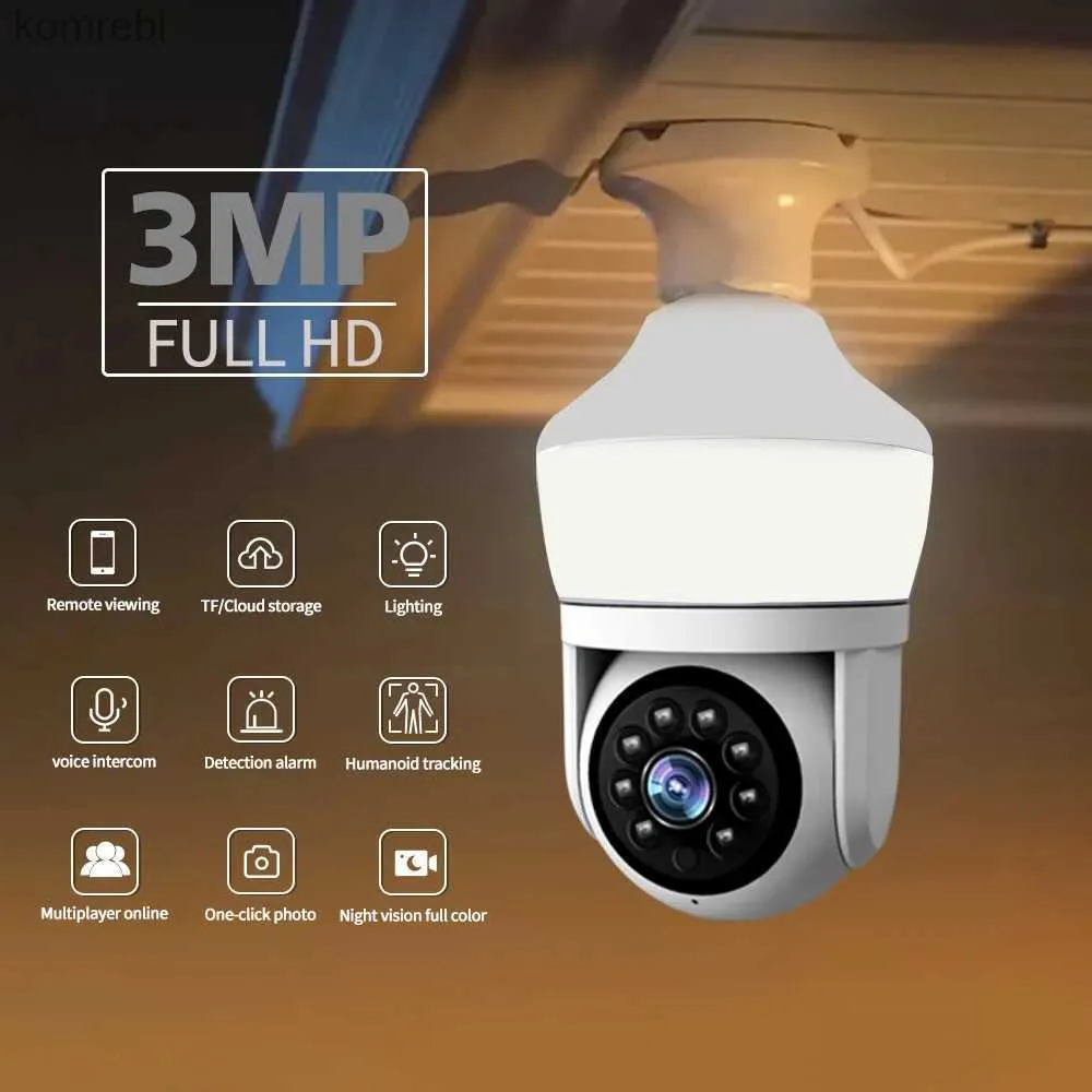 Câmeras PTZ 3MP 1296p Carecam Aplicação Night Light E27 sem fio PTZ IP Dome Câmera Ai Detecção Humana Segurança Casa CCTV Baby Monitor C240412