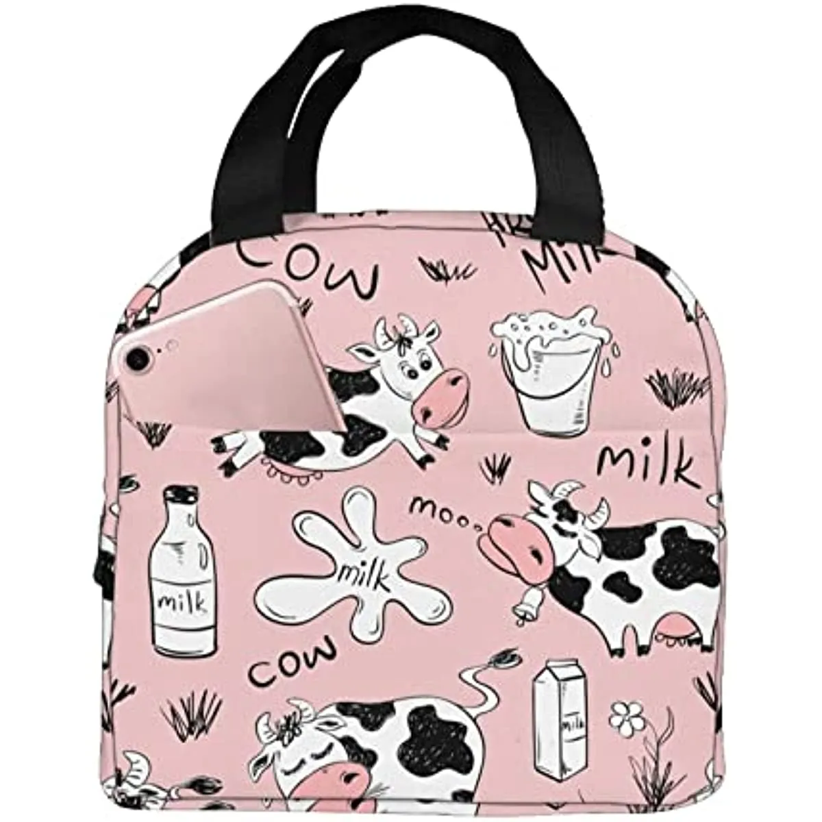 Bolsa de lancheira para lancheira de vaca rosa