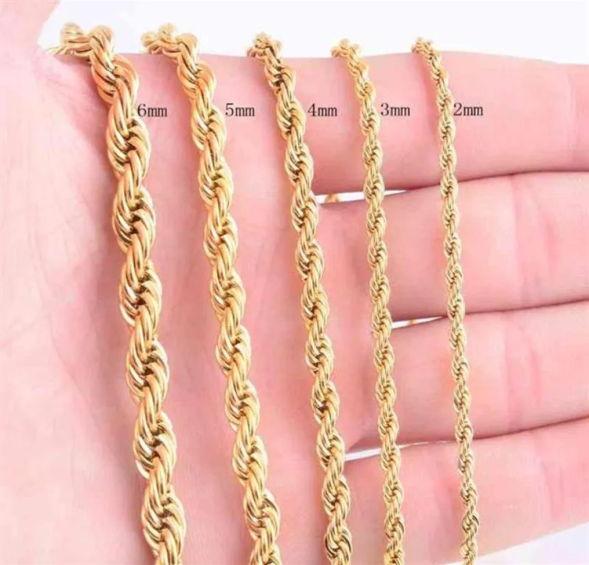 Collana in acciaio a catena di corda oro di alta qualità per donne uomini Golden Fashion Ed Rope Chains Gioielli 2 3 4 5 6 7MM34188551