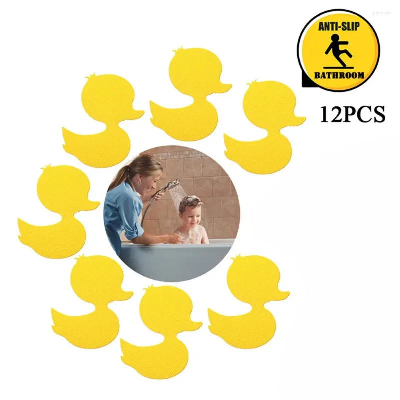 Mattes de bain 12pcs Peva Duck Shape Anti Slip Bathtub Stickers Cartoon Kit Bathroom Flower Rapis auto-ADACHESIV