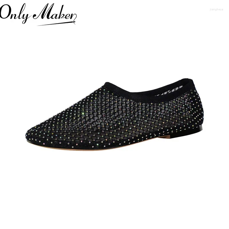 Sapatos casuais OnlyMaker Women Black Mesh com shinestones Ballet Flats Slip On