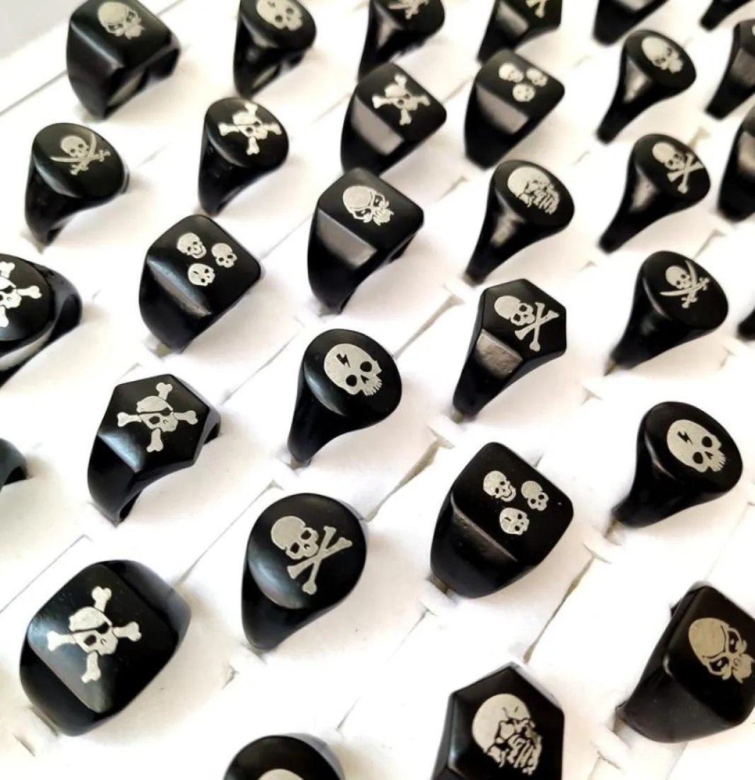 30pcslot Whole TOP MIX Skull Biker Ring Hiphop Jewelry Classic Punk Black Gothic Alloy Ring Men Women Party Skeleton Jewelry9009417