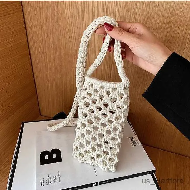Handbags Women Fashion Small Crossbody Phone Bag Solid Color Hollow-out Woven Crochet Lightweight Braided Shoulder Handbag