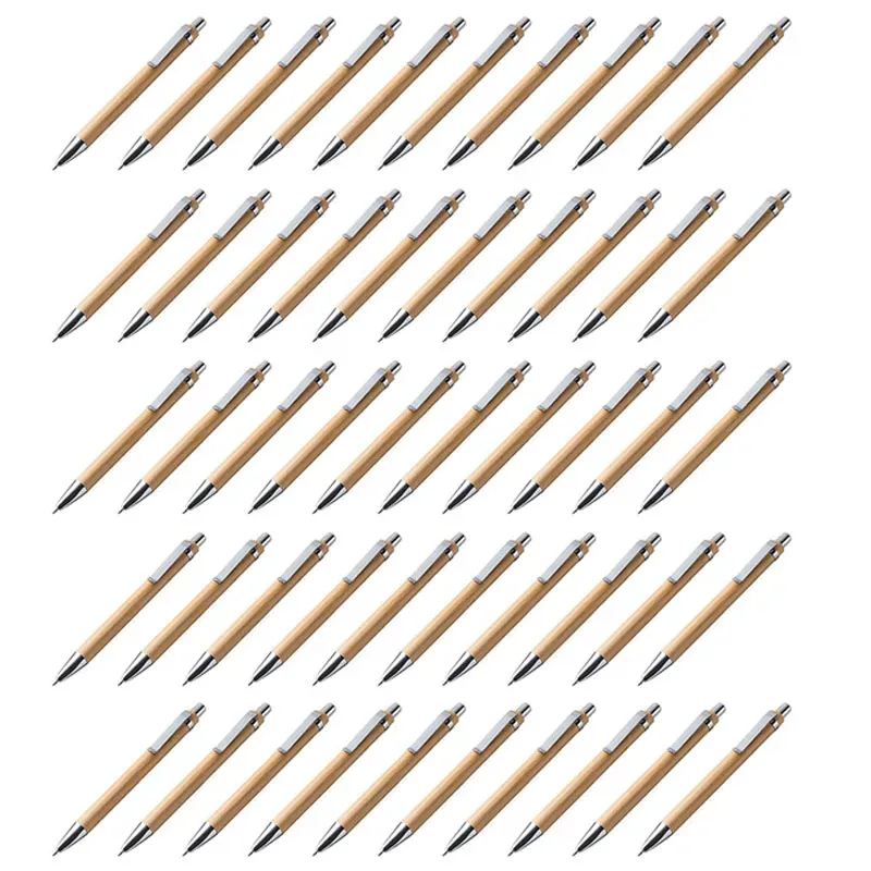 펜 50pcs/lot bamboo ballpoint pen stylus 접촉 펜 사무실 학교 용품 학교 용품 쓰기 공급 선물 블루 잉크