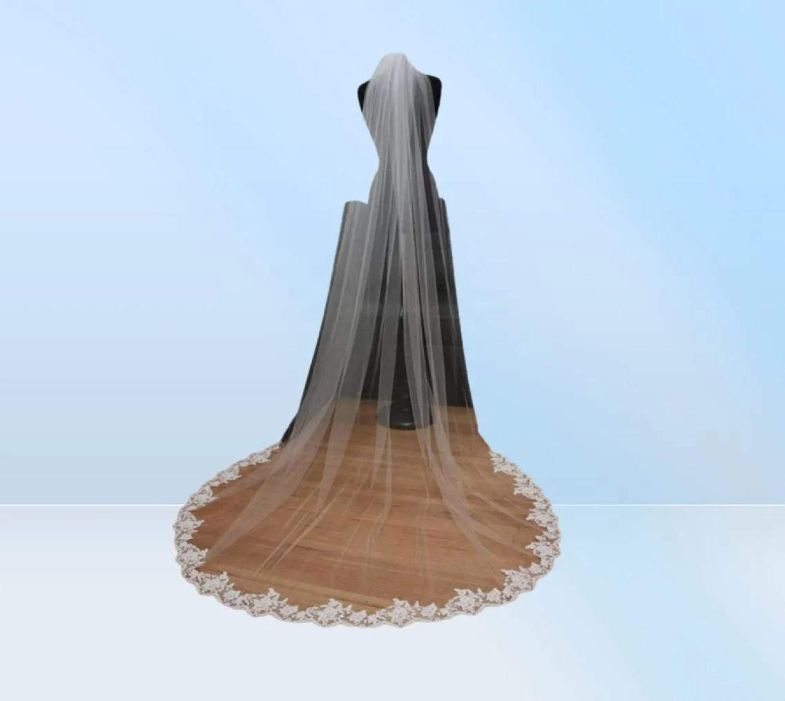 New Arrival Cathedral Length Wedding Veil One Layer White Ivory Champagne Bridal Veil with comb lace Edge 961p4015644