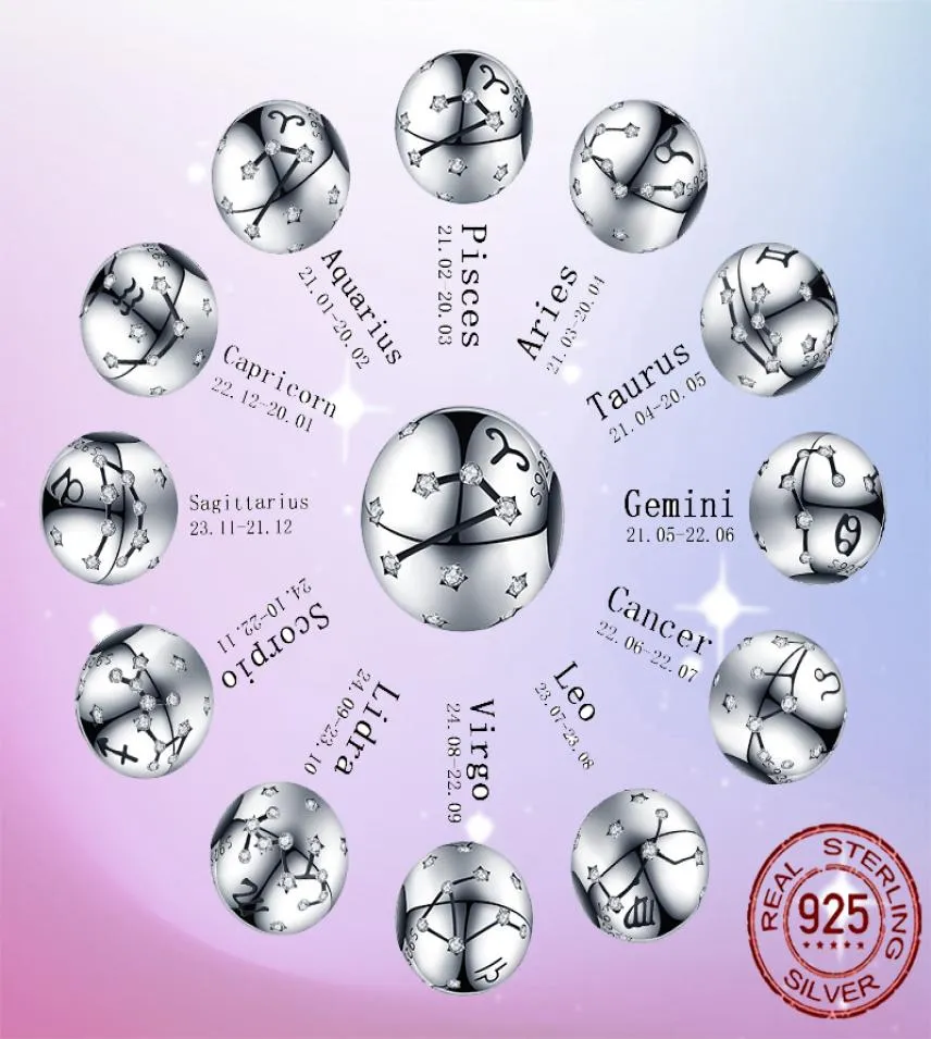 925 Silber Charme Perle Fit Ra Charms Armband 12 Sternbecher Zodiac Round Charmes Ciondoli DIY Feine Perlen Schmuck 3009024