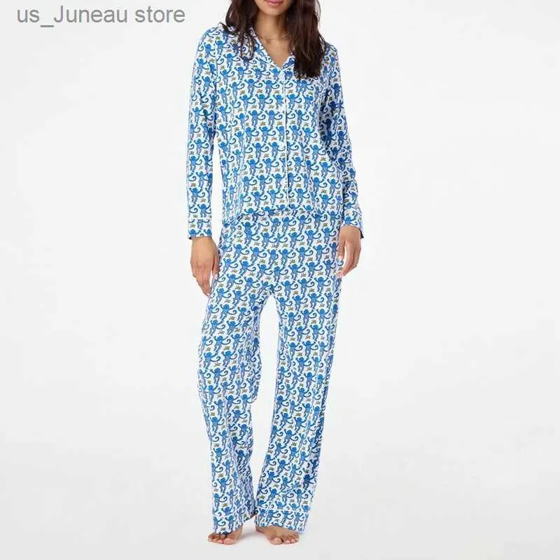 Camisa feminina de calça de dormir com roupas de dormir longas blusas de blusa + calça elástica Mulheres 2 peças pijama para loungewear