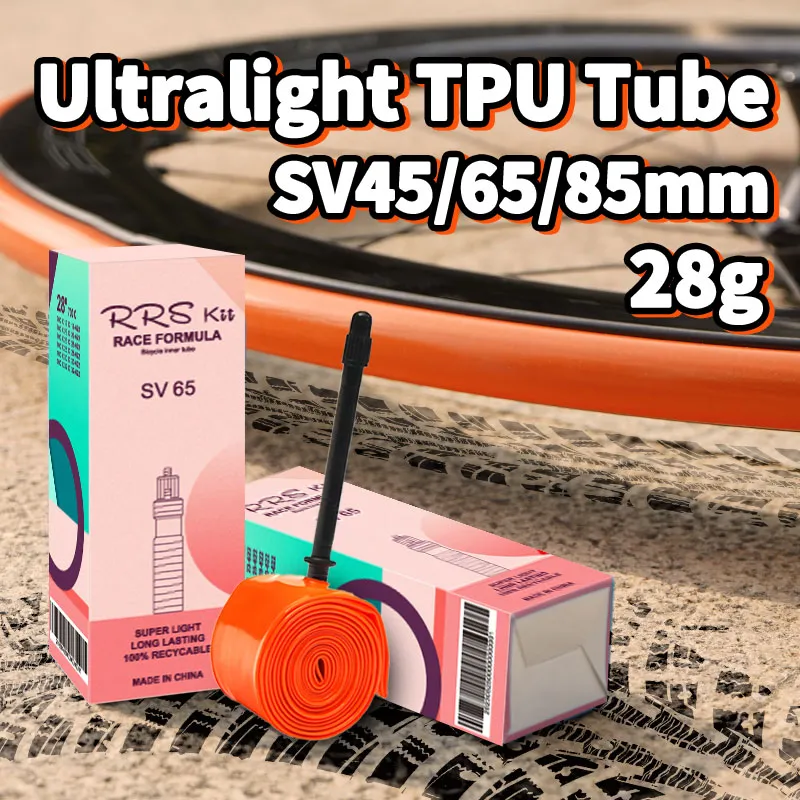 Ultra Lightweight Bicycle TPU Inner Tube - 700x18-32c Road Bike, SV 45/65/85mm, 28g, Presta Valve (Orange)