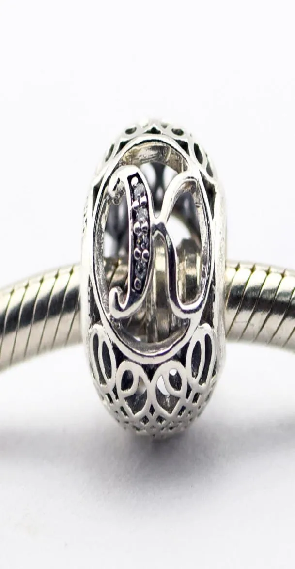 Lettre vintage K Clear CZ Silver perles s'adapte aux bracelets authentiques Sterling-Silver Bread Charm en gros Charmes LE015-K2593573