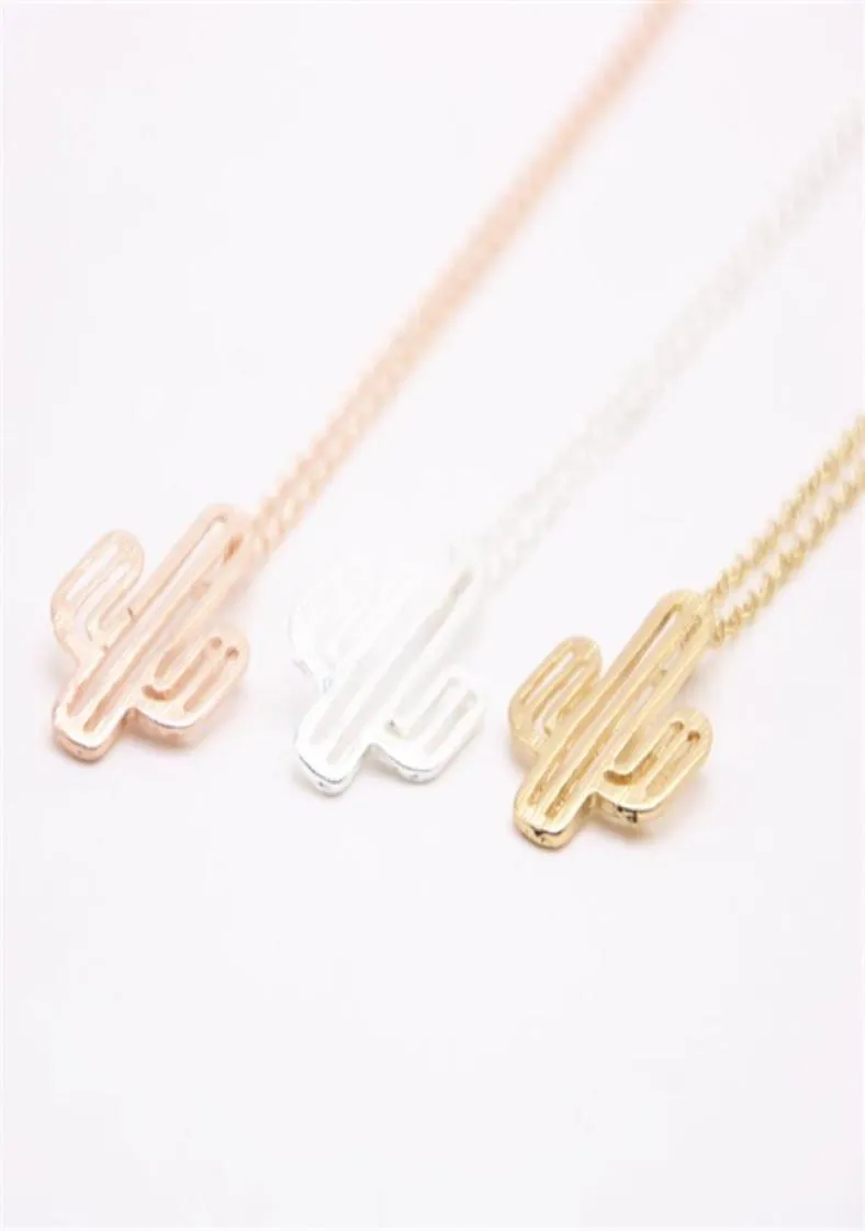 Fashion Cactus hollow out design pendant goldplated silver necklace The most suitable gift for girs7944550