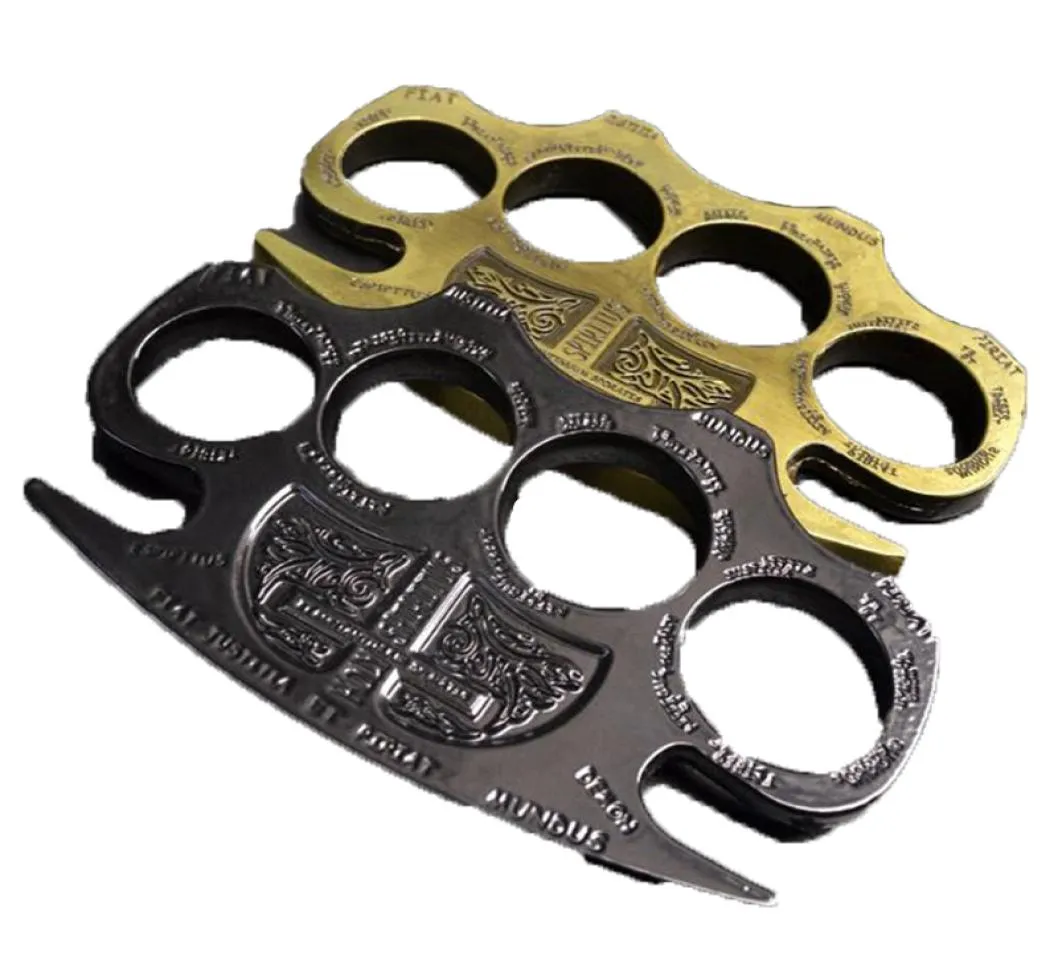 Vikt cirka 220240G Metal Brass Knuckle Duster Four Finger Self Defense Tool Fitness Outdoor Safety Defense Pocket EDC Tools GE6760545