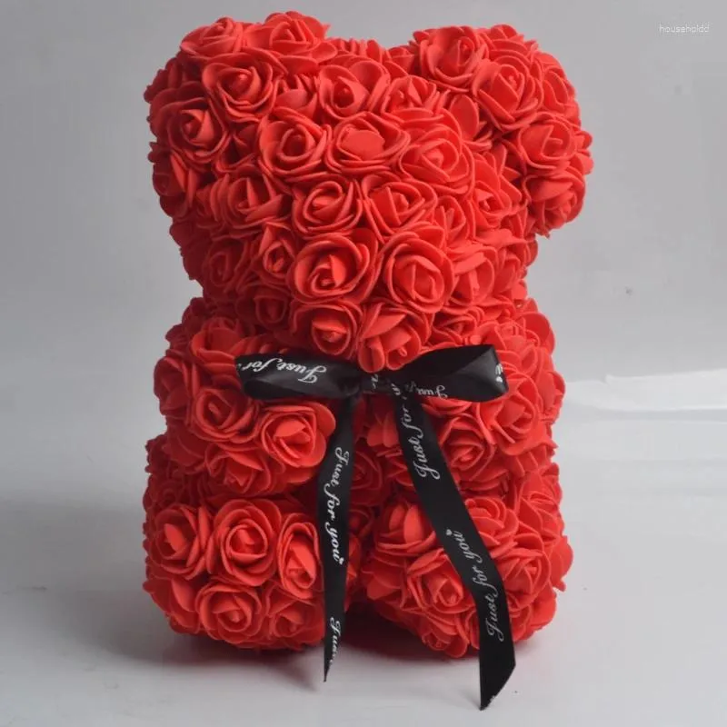 Decorative Flowers Valentines Day Gift 25cm Rose Bear Red Teddy Soap Foam Flower