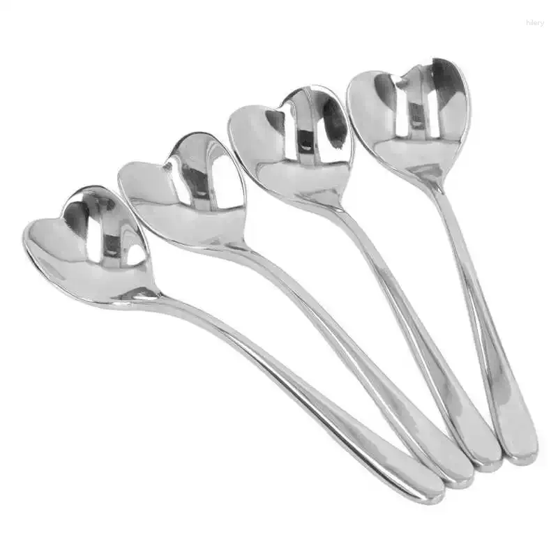 Coffee Scoops 4pcs Spoon Stainless Steel Heart Shaped Tea Dessert Sugar Stirring For Cafe Reusable