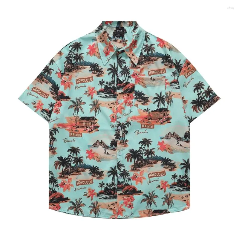 Chemises décontractées pour hommes vintage Unisexe Men Hawaiian Hip Hop Flower Plant Imprimé Azure Beach Sleeve Femmes Y2k Aloha Tops minces