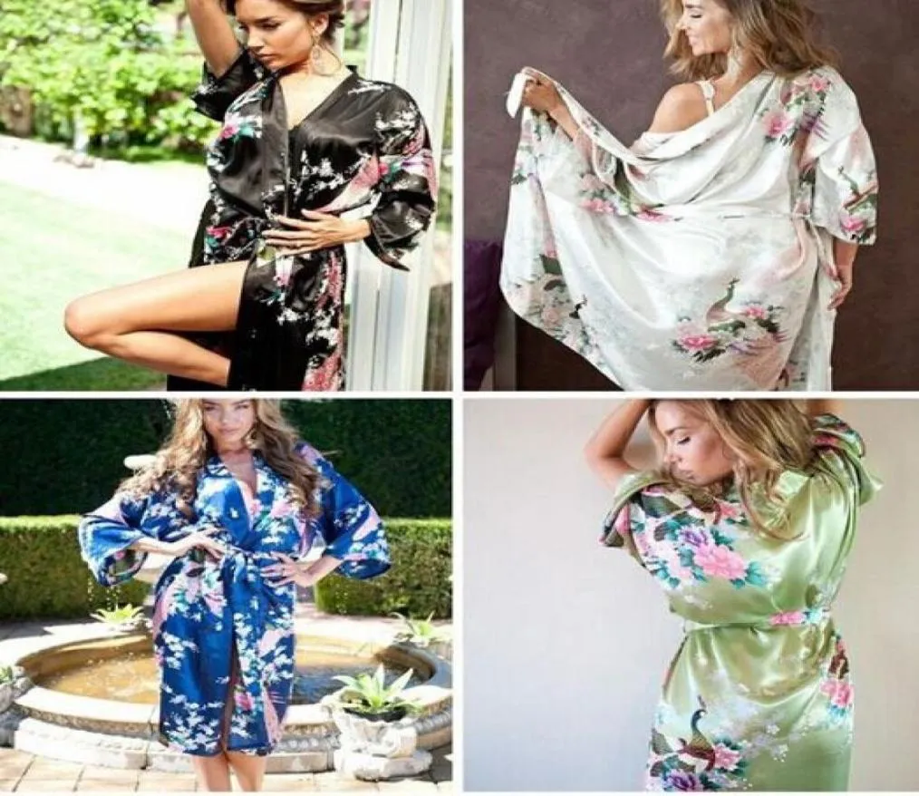 Women Solid Royan Silk Srabe Ladies Satin Pajama Bielizna śpiąca Kimono Bath Suknia PJS 17 Colors36986171487