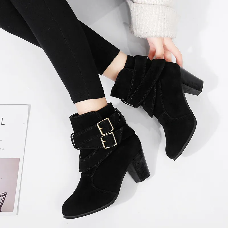 Stylish black boots for Women with Belt Buckle - Perfect for Stylish black boots for Women with Belt Buckle - Perfect for