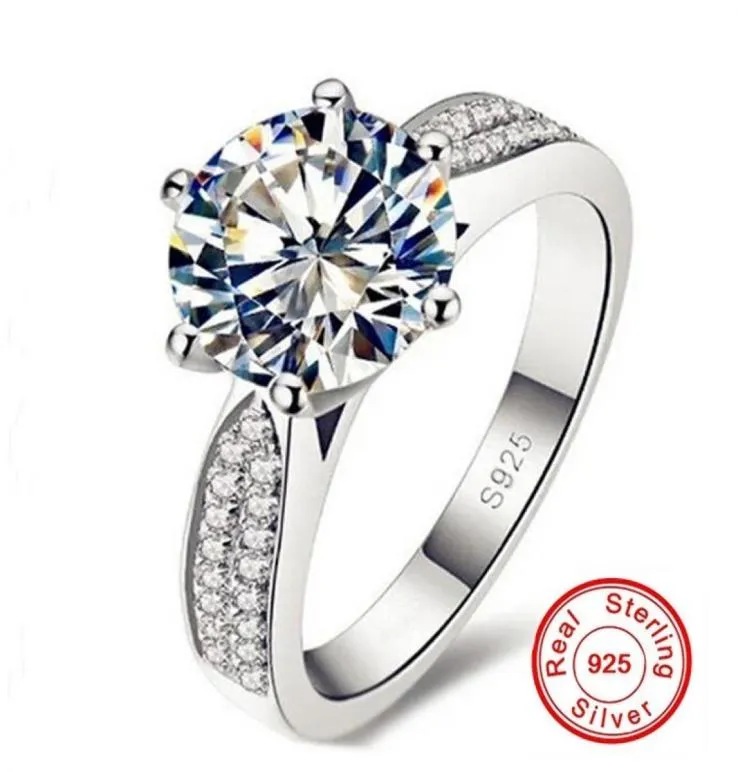 Kampanj 100 925 Sterling Silver Ring Luxury 8mm 3 karat 5a Cz Zircon Bröllopsringar för kvinnor Simulerade diamantsmycken3493012